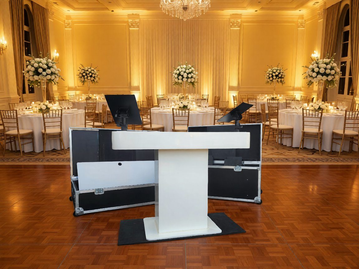 Event podium at ballroom venue